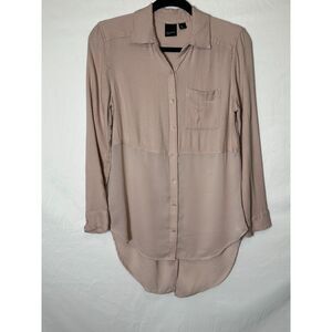 Free Press Women's Button Down Long Sleeve Blouse Mixed Media Oversized Size XXS